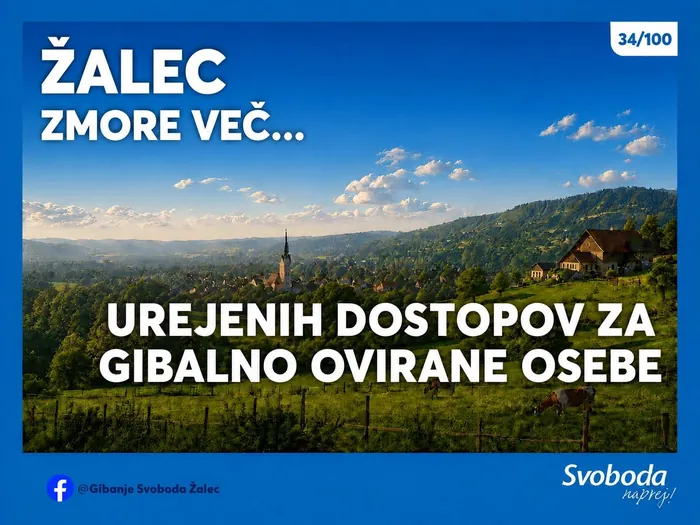 Objava 34/100 – Žalec zmore več… urejenih dostopov za gibalno ovirane osebe.