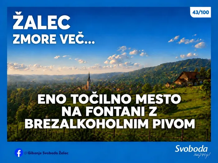 Objava 43/100 – Žalec zmore več… eno točilno mesto na fontani z brezalkoholnim pivom.